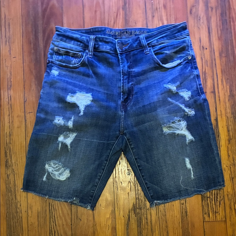American Eagle Outfitters Men's Ripped Blue Jean Shorts